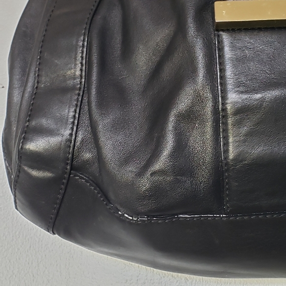 Banana Republic black leather with gold accents tote satchel purse - Picture 6 of 14